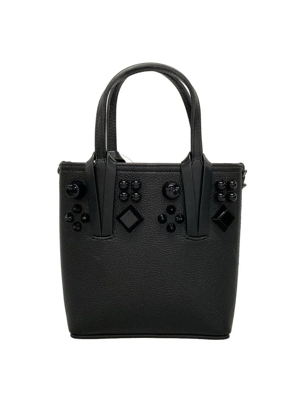 CHRISTIAN LOUBOUTIN Cabata N/S Mini Black Leather Rubber Tote Bag 641-080925